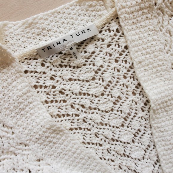 Trina Turk Paraiso Long Duster Cardigan Allover Crochet Cable Knit Sweater - Picture 3 of 3